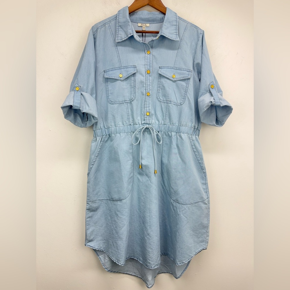 MPH Collection plus size 1X Women’s Light Blue Chambray Denim Shirt Dress NWT